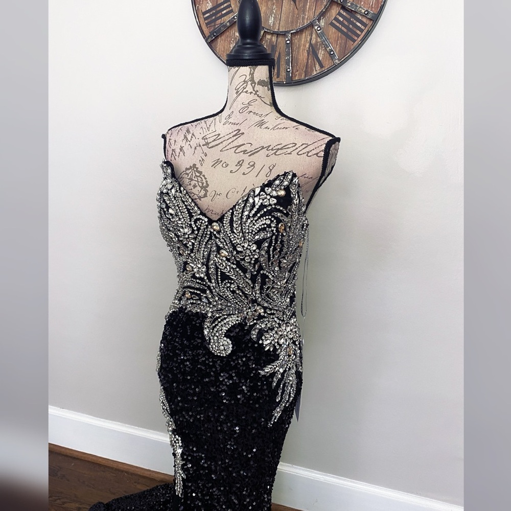 Mermaid sequin and crystal black prom dress, formal dress or evening gown